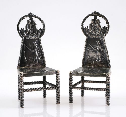 Dutch Silver 930 Miniature Pair of Chairs