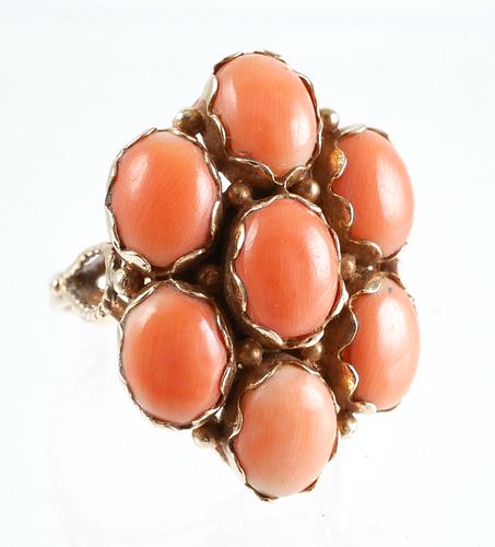 14K Yellow Gold Coral Cabochon Cocktail Ring