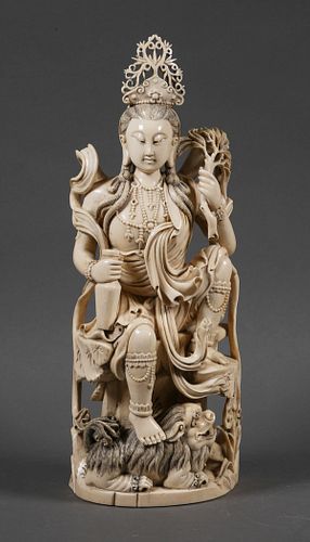 Antique Chinese Carved Ivory Guanyin 14"