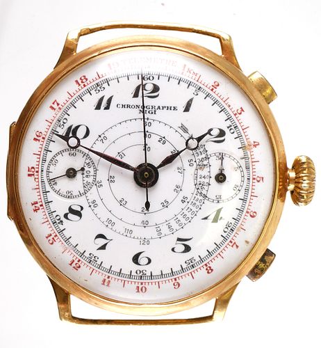 18K Gold Chronographe Telemetre Wrist Watch 