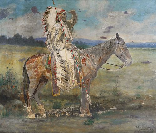 W.W. SCOTT, Large Indian Chief Photo, Hand Colored
