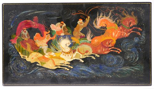 Troika, Russian Lacquer Panel, Signed, 1976