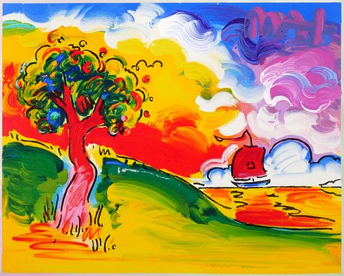 PETER MAX—Quiet Lake Embellished Serigraph—Signed