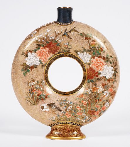 Meiji SATSUMA Moon Flask Vase, Seikozan