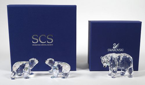 Swarovski Crystal Mother Polar Bear Cubs Figurine