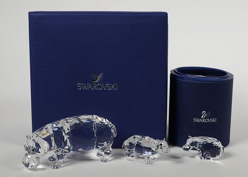 Swarovski Crystal Figurines Hippo Mother and Baby
