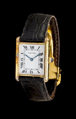A Gold Plated Silver Ref. 590005 Tank Wristwatch, Cartier,
