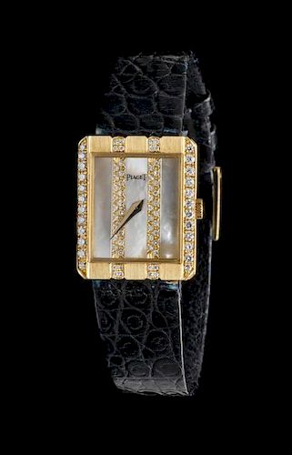 An 18 Karat Yellow Gold, Diamond and Mother-of-Pearl Wristwatch, Piaget,