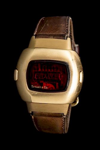 A 14 Karat Yellow Gold P3 Digital Calendar Wristwatch, Pulsar for Tiffany & Co., Circa 1974,