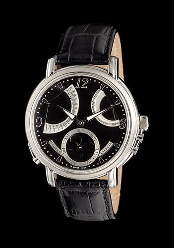 A Stainless Steel Masterpiece Retrograde Calendar with Moonphase Wristwatch, Maurice Lacroix,