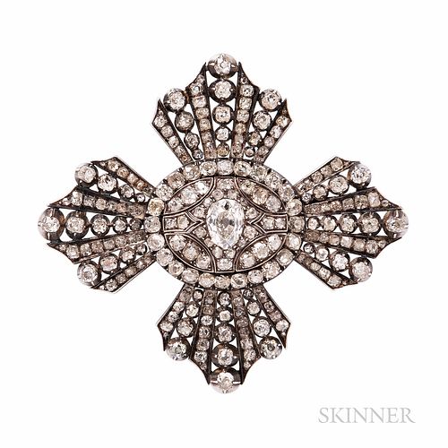 Antique Diamond Brooch, centering an old pear-shape diamond weighing approx. 1.50 cts., further set with old mine-cut diamonds, approx.
