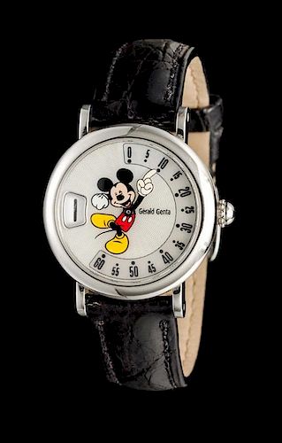 A Stainless Steel and Mother-of-Pearl Painted Mickey Mouse Wristwatch, Gerald Genta,