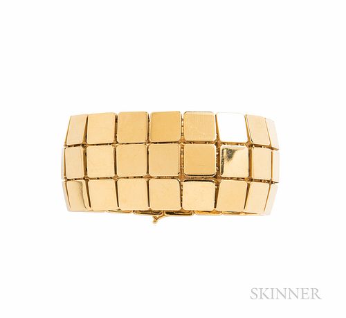 Tiffany & Co. 18kt Gold Bracelet, Italy, c. 2002, designed as a flexible strap of square links, 78.4 dwt, 7 1/4 x 1 1/8 in., signed.