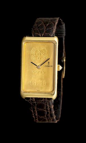 An 18 Karat Yellow Gold Ingot Watch, Corum,