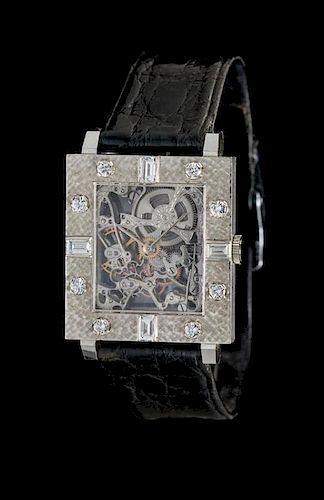 A Platinum and Diamond Skeleton Wristwatch,