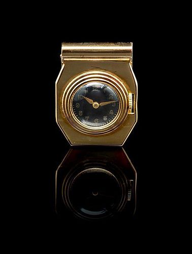 A 14 Karat Yellow Gold Lapel Clip Watch, Circle Watch Co.,