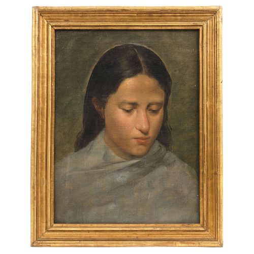 ADRIÁN UNZUETA (MÉXICO, 1865-?) RETRATO DE MUJER, Signed, Oil on canvas, Conservation details, 15.7 x 11.6" (40 x 29.5 cm)
