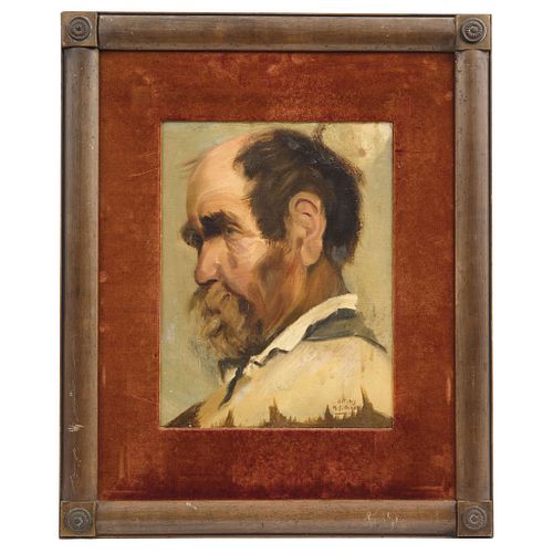 ARMANDO GARCÍA NÚÑEZ (MÉXICO, 1883-1965) RETRATO DE ANCIANO, Oil on canvas, on wood, Signed and referred, 13.1 x 9.8" (33.5 x 25 cm)