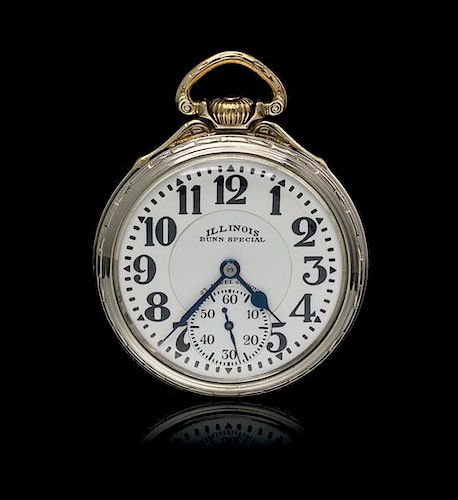A 14 Karat Gold Filled 60-Hour Bunn Special 163 Open Face Pocket Watch, Illinois, Circa 1931,