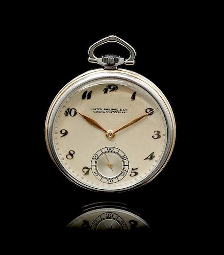 A Steel and Rose Gold Open Face Pocket Watch, Patek Philippe,