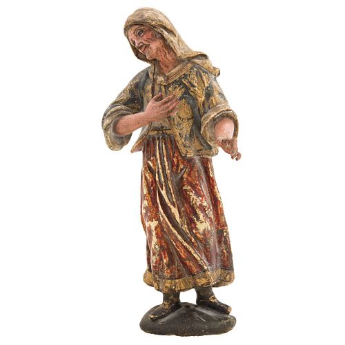 PASTORA PARA NACIMIENTO, MÉXICO, 19th century, Carved in polychrome wood, Conservation details, 12.4" (31.5 cm) in height