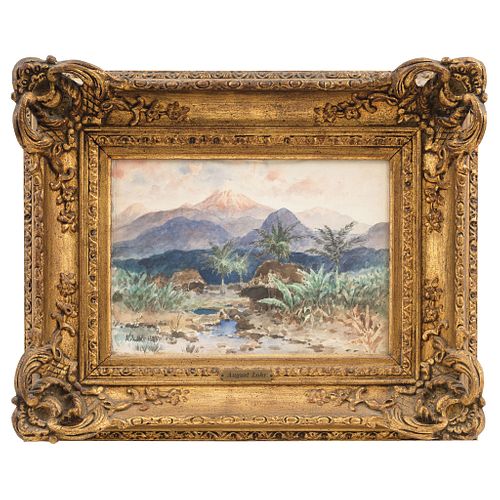 AUGUST LÖHR (GERMANY, 1843-1919), VISTA DE VOLCÁN, Watercolor on paper, Signed and dated 1895, 7.8 x 11" (20 x 28 cm)