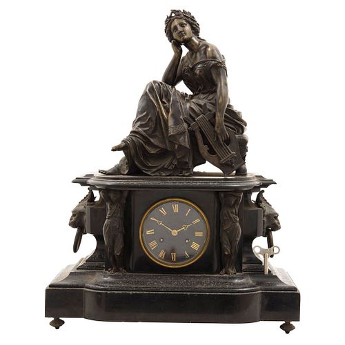 CHIMNEY CLOCK, FRANCE, 19th century, Neoclassical Style, Vincent & Ce. Medaille D'Argent, Dated 1855, Cast in bronze, 20.4" (52 cm)