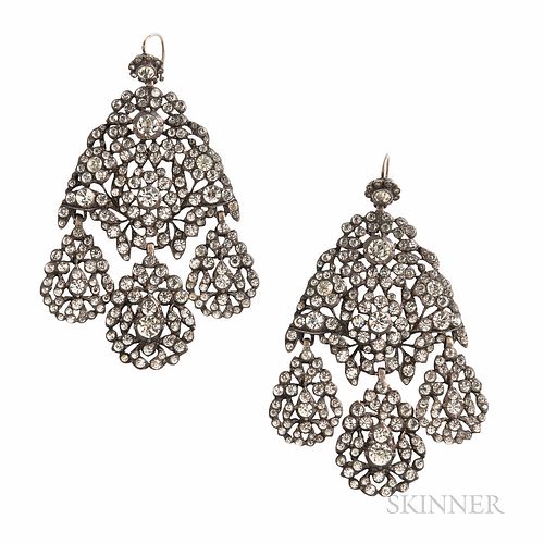 Antique Silver and Paste Girandole Earrings, probably 19th century, set with foil-back pastes, lg. 3 in.