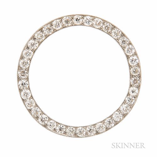 Art Deco Tiffany & Co. Platinum and Diamond Circle Brooch, set with old European-cut diamonds, approx. total wt. 4.00 cts., millegrain