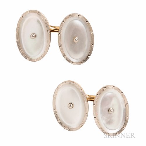 Edwardian Larter & Sons 14kt Gold and Mother-of-pearl Cuff Links, 6.3 dwt, maker's mark.