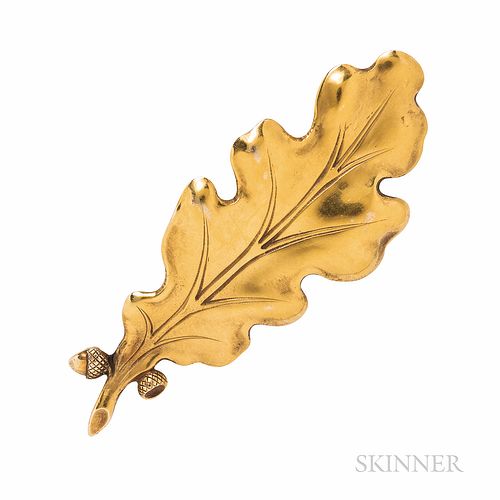 14kt Gold Oak Leaf Brooch, 7.7 dwt, lg. 3 in.