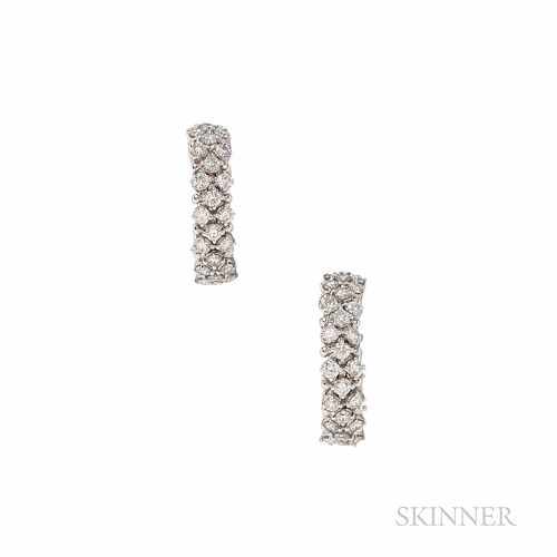 18kt White Gold and Diamond Half-hoop Earrings, set with full-cut diamonds, approx. total wt. 2.50 cts., 10.8 dwt, lg. 1 1/16 in.