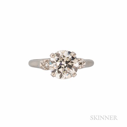 Platinum and Diamond Solitaire, set with an old European-cut diamond weighing approx. 1.65 cts., size 5.