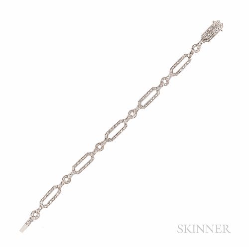 14kt White Gold and Diamond Bracelet, set with full-cut diamonds, approx. total wt. 1.00 cts., 6.8 dwt, lg. 6 5/8, wd. 1/4 in.