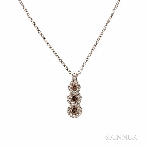18kt White Gold, Colored Diamond, and Diamond Pendant, set with three brown diamonds, total wt. 0.54 cts., and full-cut diamond melee,