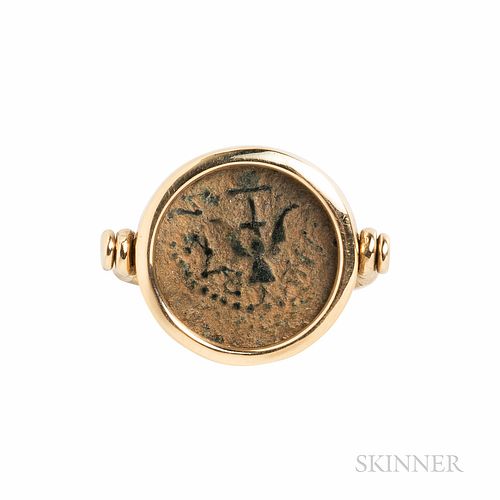 14kt Gold and Ancient Coin Swivel Ring, bezel-set with a coin of Alexander Yanai, 4.3 dwt, size 6. Note: Accompanied by a certificate o