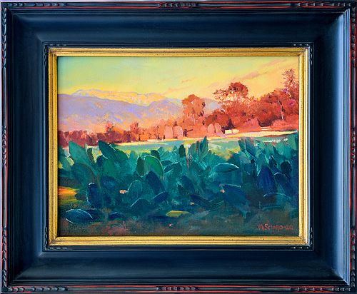 VICTOR SCHIRO, "Ojai Cactus Farm Vista," Oil on canvas