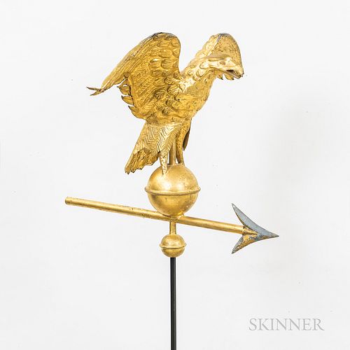 Molded and Gilt Copper Spreadwing Eagle Weathervane, ht. 52 1/2, wd. 22 in.