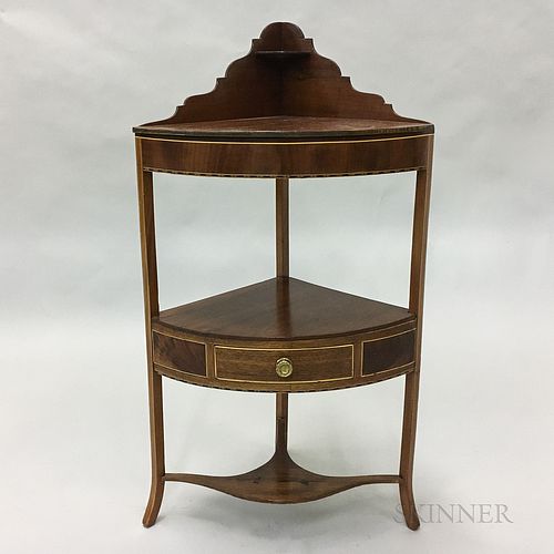Federal-style Inlaid Mahogany Corner Washstand, ht. 42, wd. 22 1/2, dp. 16 in.