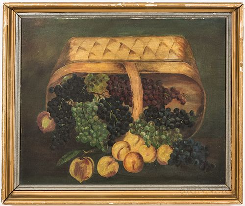 American School, 19th Century  Still Life with a Basket of Fruit. Unsigned. Oil on academy board, 17 x 21 in., framed.