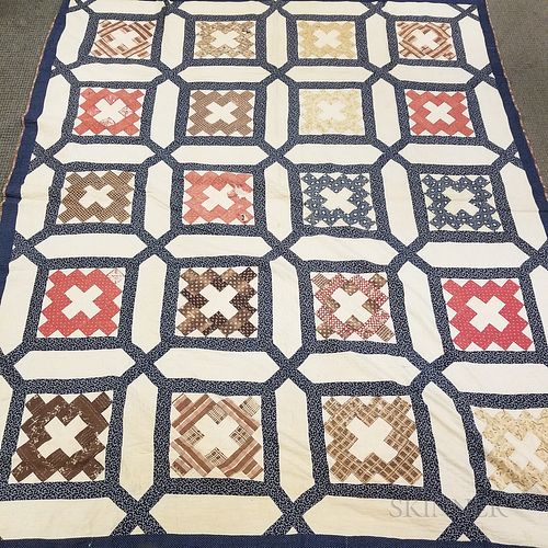 Three Pieced Cotton Quilts, two chimney sweep, 62 x 76 and 77 x 95, and a zigzag, 77 x 79 in.