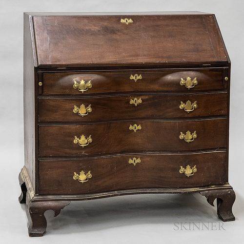 Chippendale Mahogany Serpentine-front Slant-lid Desk, late 18th century, ht. 43 1/2, wd. 41, dp. 25 in.
