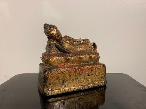 Thai Lanna Gilt Bronze Reclining Buddha, 16th Century