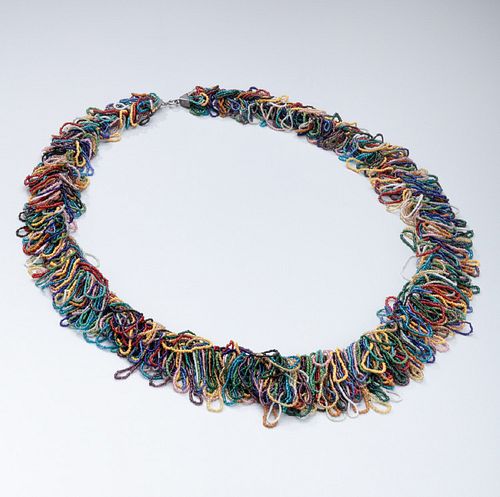 Wiener Werkstatte Colored Glass Beaded Fringe Necklace