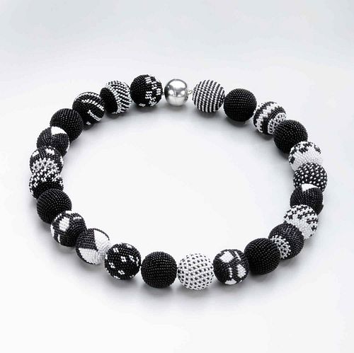 Wiener Werkstatte Black & White Round Beaded Necklace