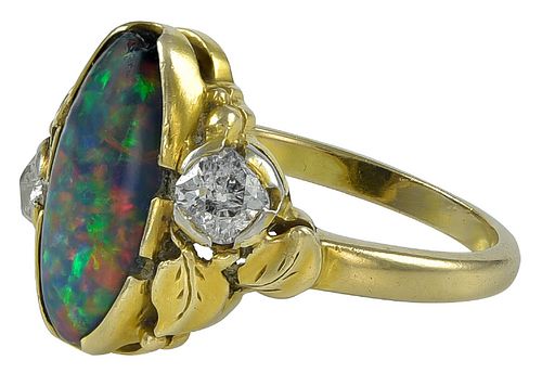 Oakes Studios Gold Ring with Opal & Diamonds