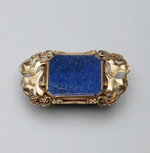 American Arts & Crafts Lapis Brooch by The Oakes Studio