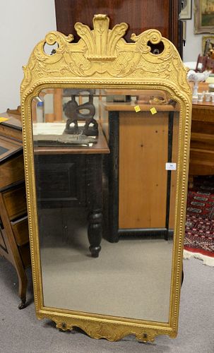Large English Girandole mirror, gilt wood frame with beveled mirror reproduction, missing candle holders, 55" x 26".