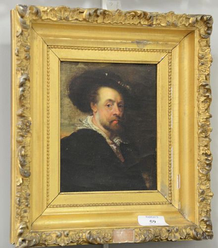 School of Peter Paul Rubens (Flemish, 1577-1640), self portrait, 17th C. or later, relined 19th C. or earlier, 7" x 5-1/2".