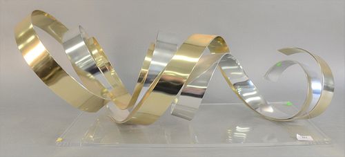 Dan Murphy (20th Century), Mid-century large aluminum freeform sculpture on lucite base, signed and dated 'Dan Murphy 2001', 13" x 33" x 14 1/2".